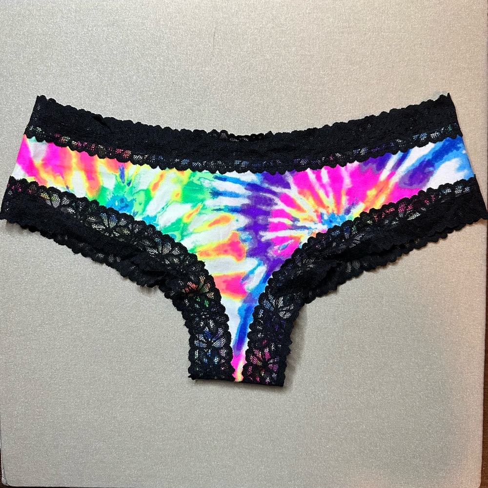 PINK Victoria Secret "Tie Dye" Lace Trim Cheeky Panty